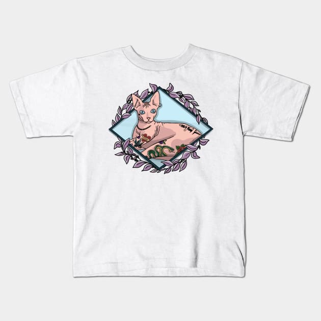 Tattooed Sphynx Cat Kids T-Shirt by scrambledpegs